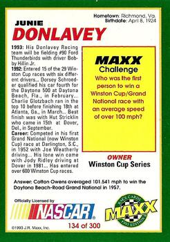 1993 Maxx #134 Junie Donlavey Back