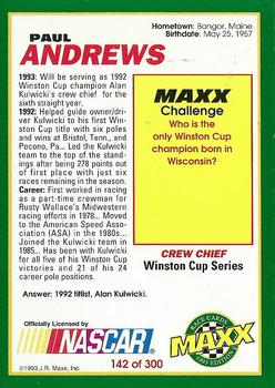 1993 Maxx #142 Paul Andrews Back