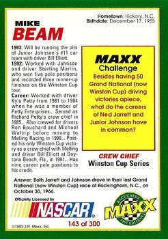 1993 Maxx #143 Mike Beam Back
