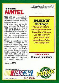 1993 Maxx #147 Steve Hmiel Back
