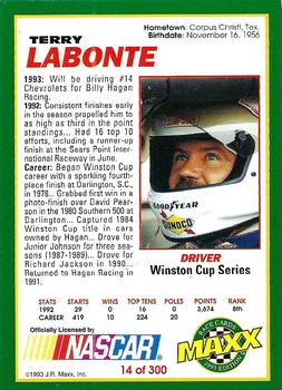 1993 Maxx #14 Terry Labonte Back