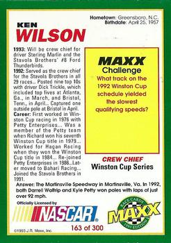 1993 Maxx #163 Ken Wilson Back