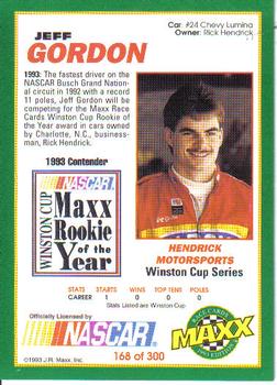 1993 Maxx #168 Jeff Gordon's Car Back