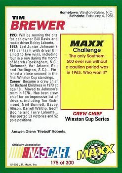 1993 Maxx #175 Tim Brewer Back