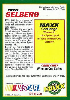 1993 Maxx #179 Troy Selberg Back