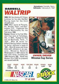 1993 Maxx #17 Darrell Waltrip Back