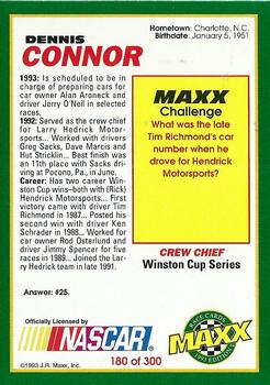 1993 Maxx #180 Dennis Connor Back