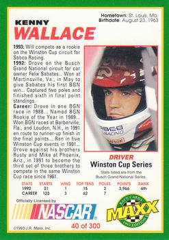 1993 Maxx #40 Kenny Wallace Back