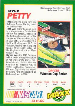1993 Maxx #42 Kyle Petty Back