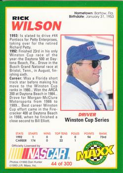 1993 Maxx #44 Rick Wilson Back