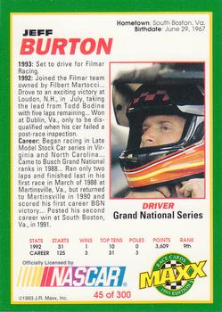 1993 Maxx #45 Jeff Burton Back