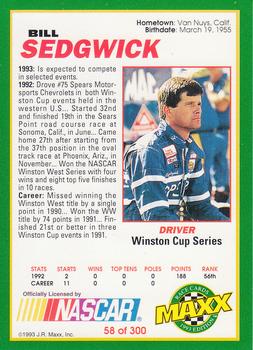 1993 Maxx #58 Bill Sedgwick Back