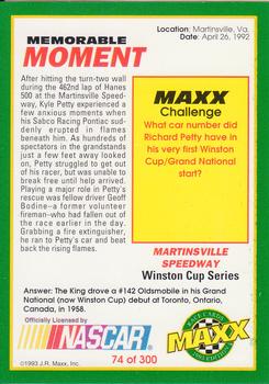 1993 Maxx #74 Kyle Petty's Car Back