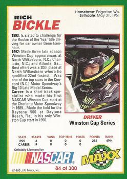 1993 Maxx #84 Rich Bickle Back