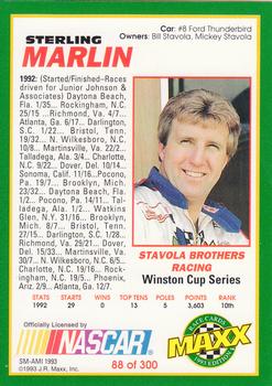 1993 Maxx #88 Sterling Marlin's Car Back