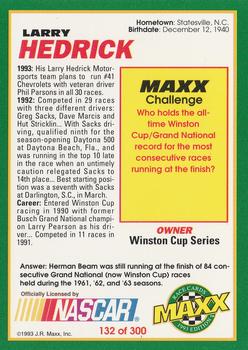 1993 Maxx #132 Larry Hedrick Back