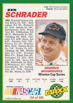 1993 Maxx #186 Ken Schrader's Car Back