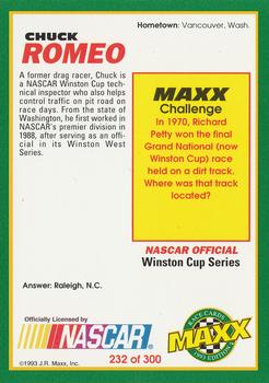 1993 Maxx #232 Chuck Romeo Back