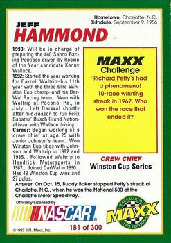 1993 Maxx #181 Jeff Hammond Back