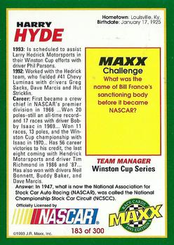 1993 Maxx #183 Harry Hyde Back