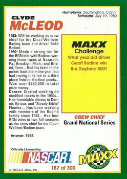 1993 Maxx #187 Clyde McLeod Back