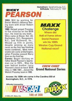 1993 Maxx #188 Ricky Pearson Back