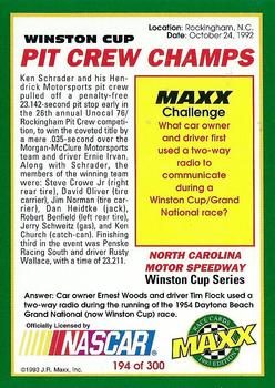 1993 Maxx #194 Ken Schrader Pit Champs Back
