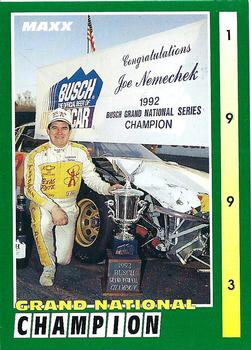 1993 Maxx #195 Joe Nemechek Busch Champ Front