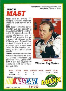 1993 Maxx #1 Rick Mast Back