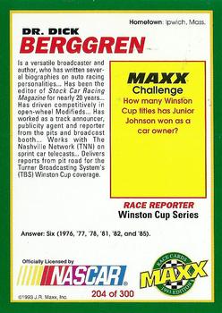 1993 Maxx #204 Dick Berggren Back