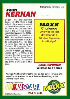 1993 Maxx #214 John Kernan Back