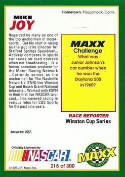 1993 Maxx #215 Mike Joy Back