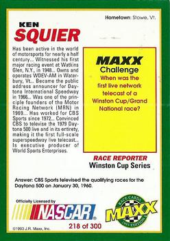 1993 Maxx #218 Ken Squier Back