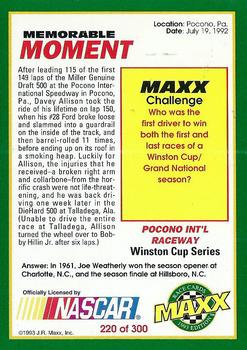 1993 Maxx #220 Davey Allison Crash Back