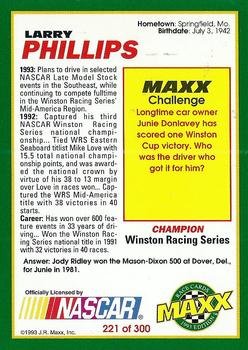 1993 Maxx #221 Larry Phillips Back
