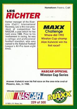 1993 Maxx #229 Les Richter Back