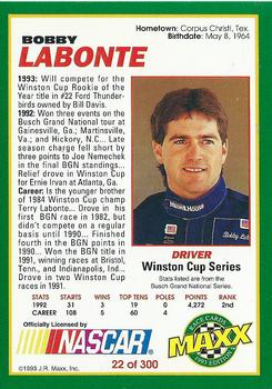 1993 Maxx #22 Bobby Labonte Back
