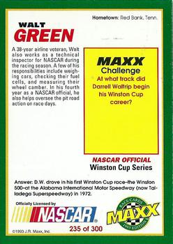1993 Maxx #235 Walt Green Back