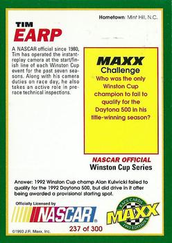 1993 Maxx #237 Tim Earp Back