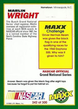 1993 Maxx #242 Marlin Wright Back