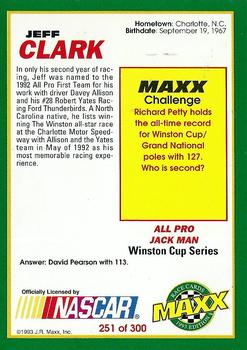 1993 Maxx #251 Jeff Clark Back