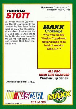1993 Maxx #257 Harold Stott Back