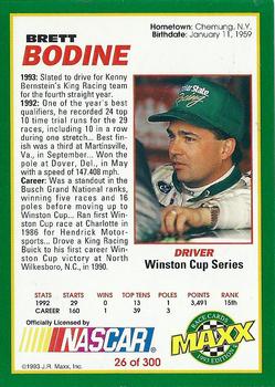 1993 Maxx #26 Brett Bodine Back