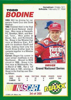 1993 Maxx #34 Todd Bodine Back