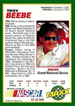 1993 Maxx #57 Troy Beebe Back