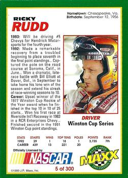 1993 Maxx #5 Ricky Rudd Back