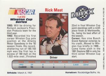 1993 Maxx Premier Plus #1 Rick Mast Back