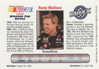 1993 Maxx Premier Plus #2 Rusty Wallace Back