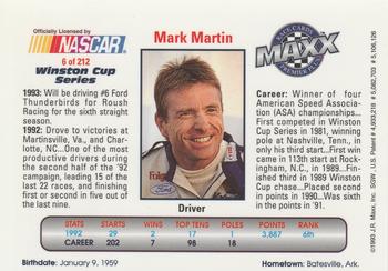 1993 Maxx Premier Plus #6 Mark Martin Back