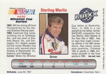 1993 Maxx Premier Plus #8 Sterling Marlin Back